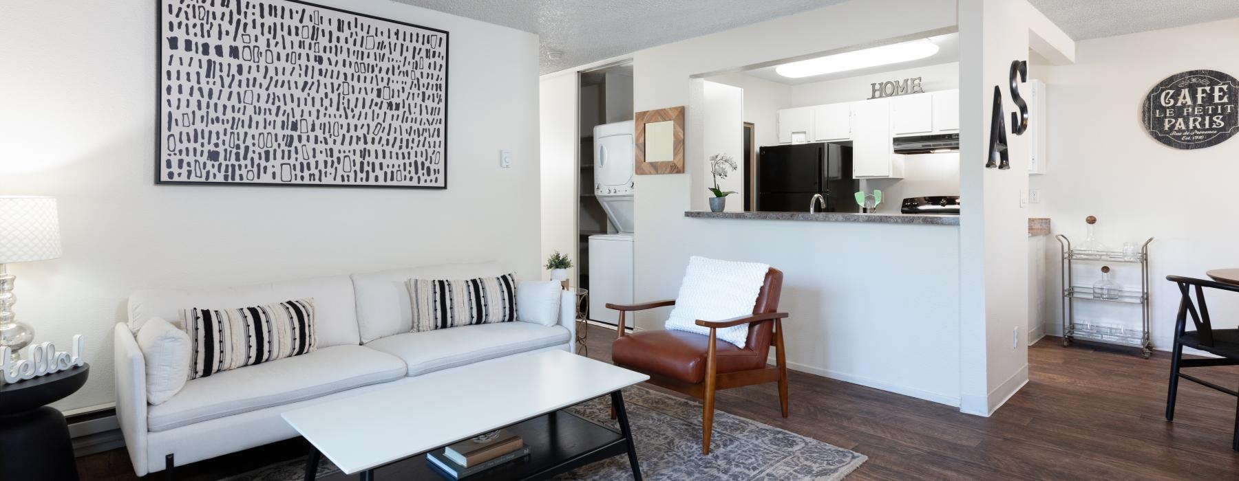 a living room with a couch and a coffee table